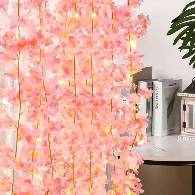 Alt view image 3 of 7 - 2M 20LEDs Cherry Blossom String Light Garland Artificial Flower Vines Fairy Lights for Bedroom Wedding Party Holiday Decoration
