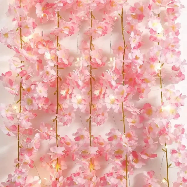 Alt view image 5 of 7 - 2M 20LEDs Cherry Blossom String Light Garland Artificial Flower Vines Fairy Lights for Bedroom Wedding Party Holiday Decoration