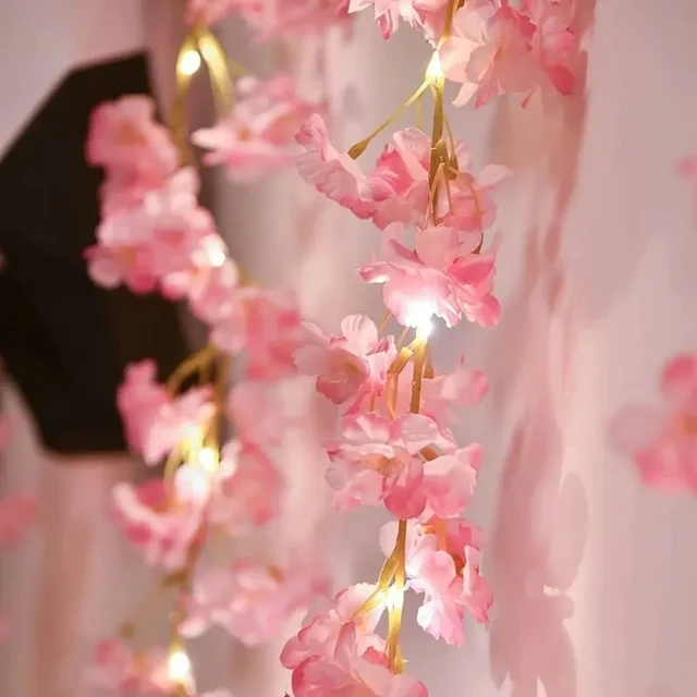 Alt view image 6 of 7 - 2M 20LEDs Cherry Blossom String Light Garland Artificial Flower Vines Fairy Lights for Bedroom Wedding Party Holiday Decoration