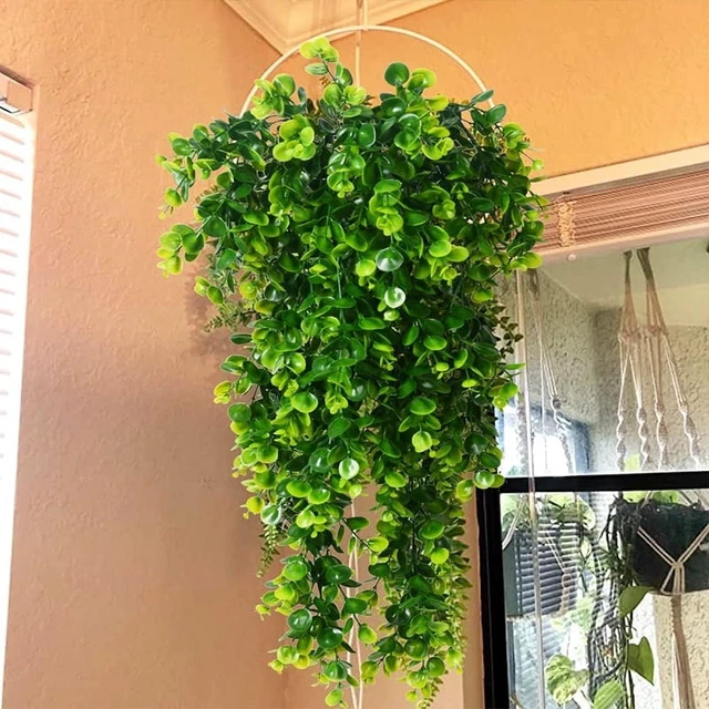 Alt view image 3 of 7 - Artificial Hanging Plants Faux Eucalyptus Leaf Greenery Vine Outdoor UV Resistant Plastic Plants for DIY Home Wedding Decoration