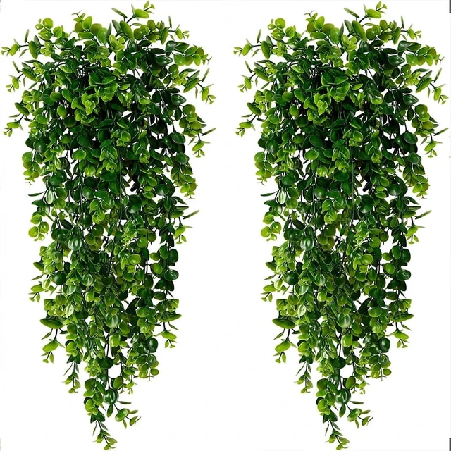 Alt view image 2 of 7 - Artificial Hanging Plants Faux Eucalyptus Leaf Greenery Vine Outdoor UV Resistant Plastic Plants for DIY Home Wedding Decoration