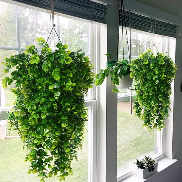Alt view image 4 of 7 - Artificial Hanging Plants Faux Eucalyptus Leaf Greenery Vine Outdoor UV Resistant Plastic Plants for DIY Home Wedding Decoration