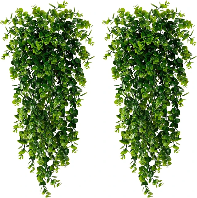 Alt view image 7 of 7 - Artificial Hanging Plants Faux Eucalyptus Leaf Greenery Vine Outdoor UV Resistant Plastic Plants for DIY Home Wedding Decoration