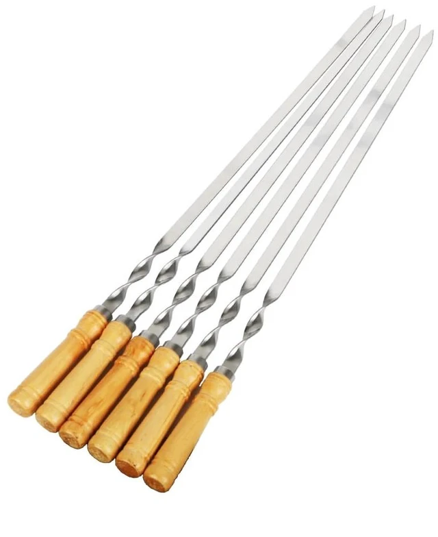 Main image of Outdoor Stainless Steel Grill Stick, Wooden Shish Kebab, Barbecue Modules, Grill Stick, Long Handle, 6 Pieces, 55cm, 21.65 inches