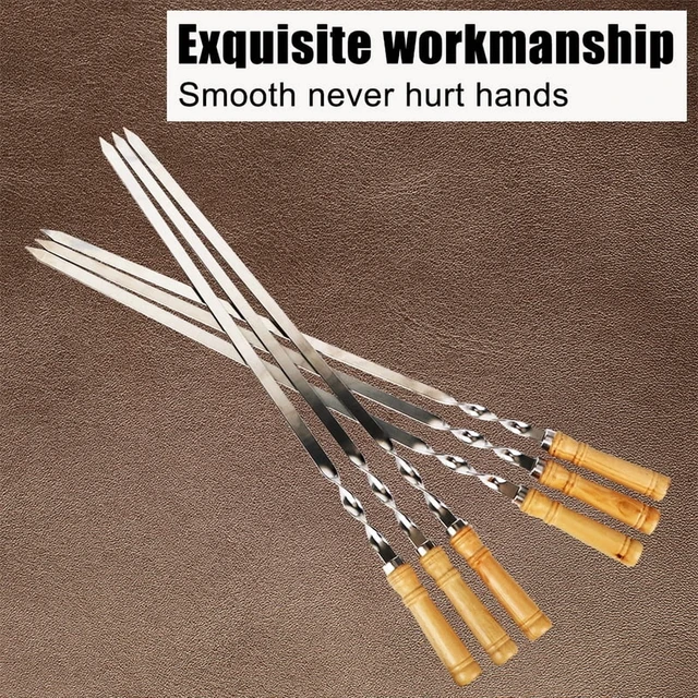 Alt view image 5 of 7 - Outdoor Stainless Steel Grill Stick, Wooden Shish Kebab, Barbecue Modules, Grill Stick, Long Handle, 6 Pieces, 55cm, 21.65 inches