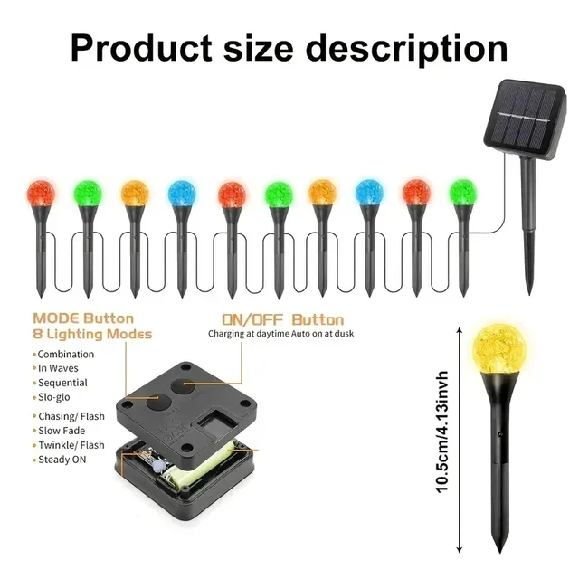 Alt view image 7 of 7 - 10/20/30 Leds Solar Garden Crystal Lights, Outdoor Lawn Lights with 8 Lighting Modes, Camping, Christmas, Party Decorations