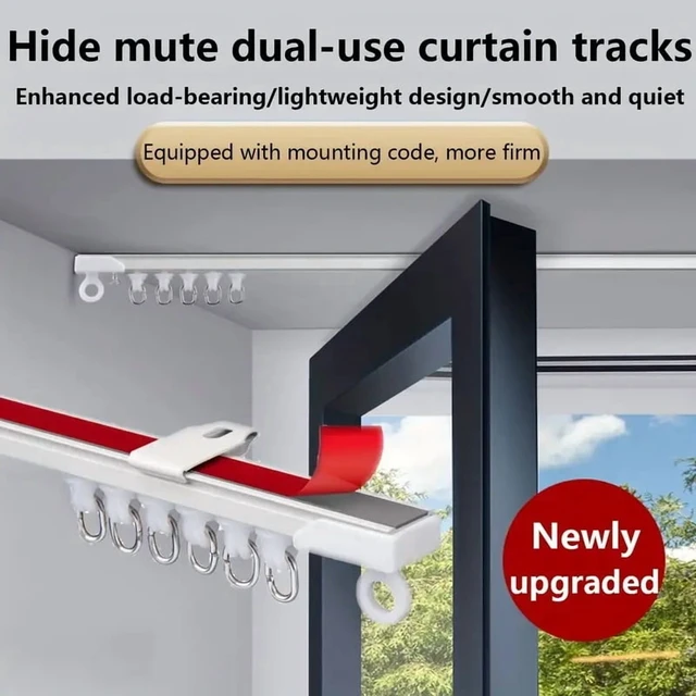 Alt view image 2 of 7 - Self Adhesive Or Perforated Dual-purpose Curtain Track Ceiling Or Wall Mount Nano Silent Curtain Slide Rod For Curtains And Cabi