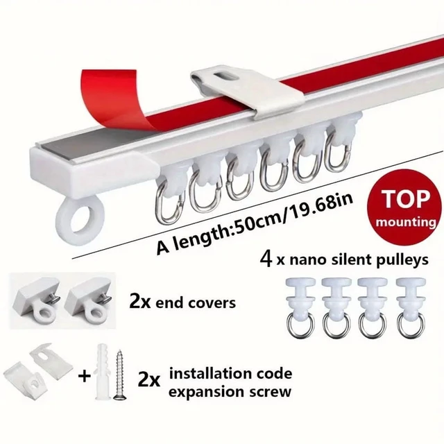 Alt view image 3 of 7 - Self Adhesive Or Perforated Dual-purpose Curtain Track Ceiling Or Wall Mount Nano Silent Curtain Slide Rod For Curtains And Cabi