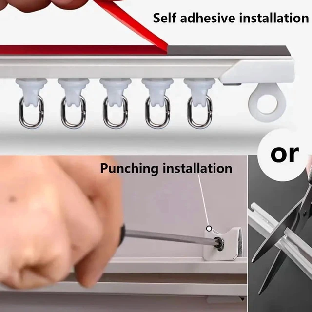 Alt view image 5 of 7 - Self Adhesive Or Perforated Dual-purpose Curtain Track Ceiling Or Wall Mount Nano Silent Curtain Slide Rod For Curtains And Cabi