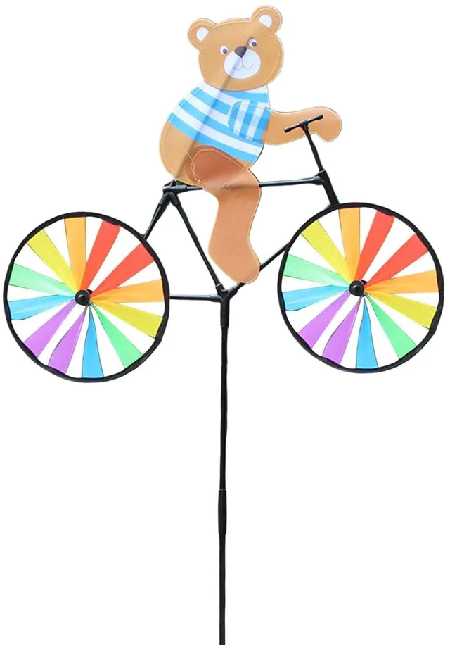Main image of Cute 3D Animal on Bike Windmill Lovely Garden Stake Pinwheel Wind Spinner for Garden Ornament Supplies