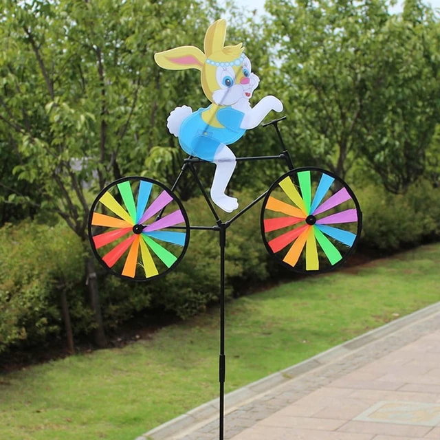 Alt view image 3 of 7 - Cute 3D Animal on Bike Windmill Lovely Garden Stake Pinwheel Wind Spinner for Garden Ornament Supplies