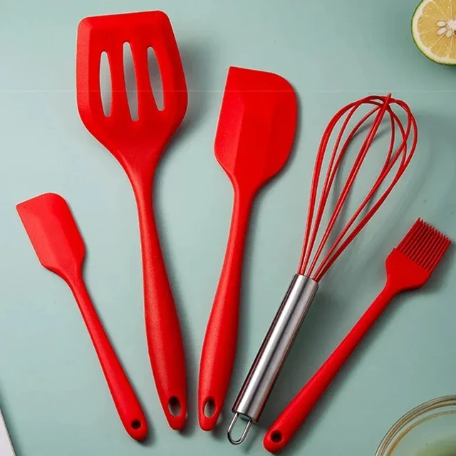 Alt view image 2 of 7 - 5Pcs Silicone Baking Utensils Set Non-Stick Silicone Cake Spatula Cooking Shovel Whisk Oil Brush Flexible Kitchen Utensils Sets