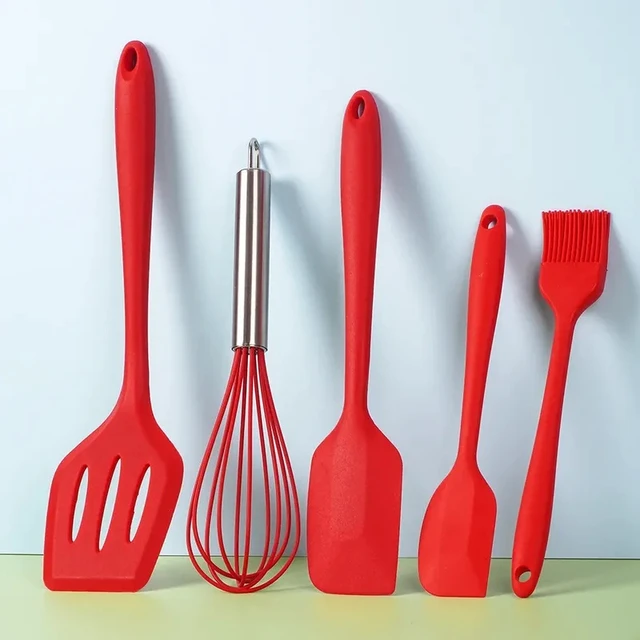 Alt view image 4 of 7 - 5Pcs Silicone Baking Utensils Set Non-Stick Silicone Cake Spatula Cooking Shovel Whisk Oil Brush Flexible Kitchen Utensils Sets