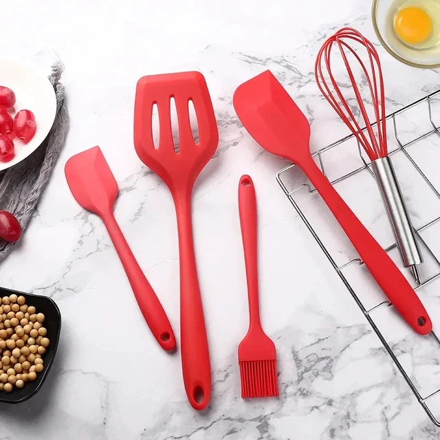 Alt view image 3 of 7 - 5Pcs Silicone Baking Utensils Set Non-Stick Silicone Cake Spatula Cooking Shovel Whisk Oil Brush Flexible Kitchen Utensils Sets