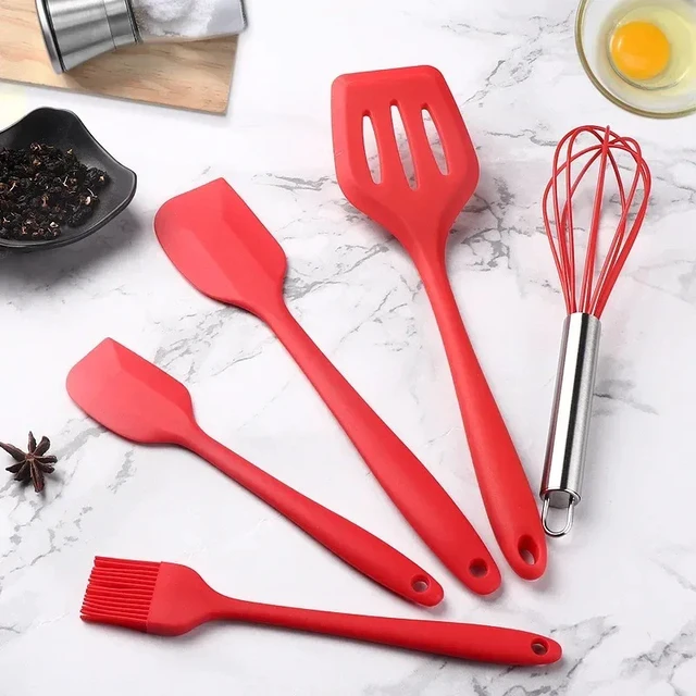Alt view image 6 of 7 - 5Pcs Silicone Baking Utensils Set Non-Stick Silicone Cake Spatula Cooking Shovel Whisk Oil Brush Flexible Kitchen Utensils Sets