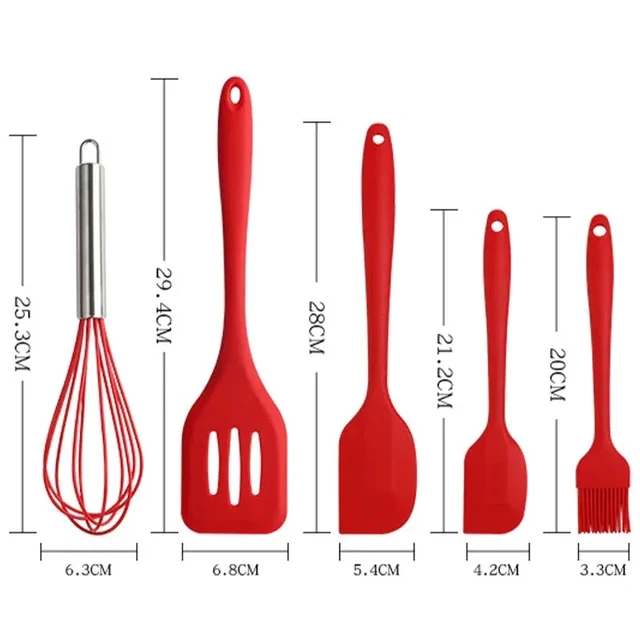 Alt view image 7 of 7 - 5Pcs Silicone Baking Utensils Set Non-Stick Silicone Cake Spatula Cooking Shovel Whisk Oil Brush Flexible Kitchen Utensils Sets