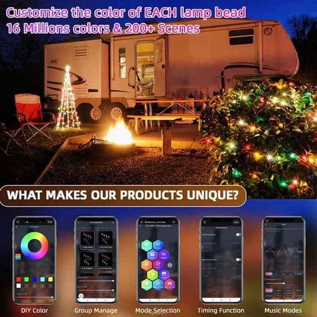 Alt view image 2 of 6 - RGBIC LED String WS2812B Bluetooth USB Music Dream Color Light 5V Christmas Birthday Party Garland Decor Fairy Lights for Home
