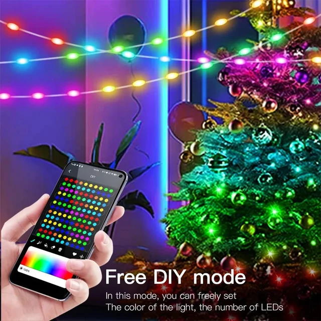 Alt view image 4 of 6 - RGBIC LED String WS2812B Bluetooth USB Music Dream Color Light 5V Christmas Birthday Party Garland Decor Fairy Lights for Home
