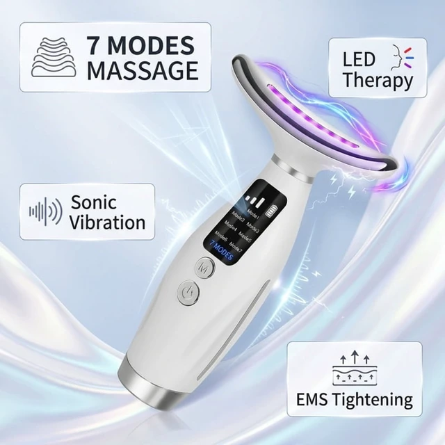 Alt view image 3 of 7 - 7 Colors LED Photon Therapy Face Neck Beauty Device 7 Modes 3 Levels Vibration Massage Skin Lifting Anti Wrinkle Machine Home Us
