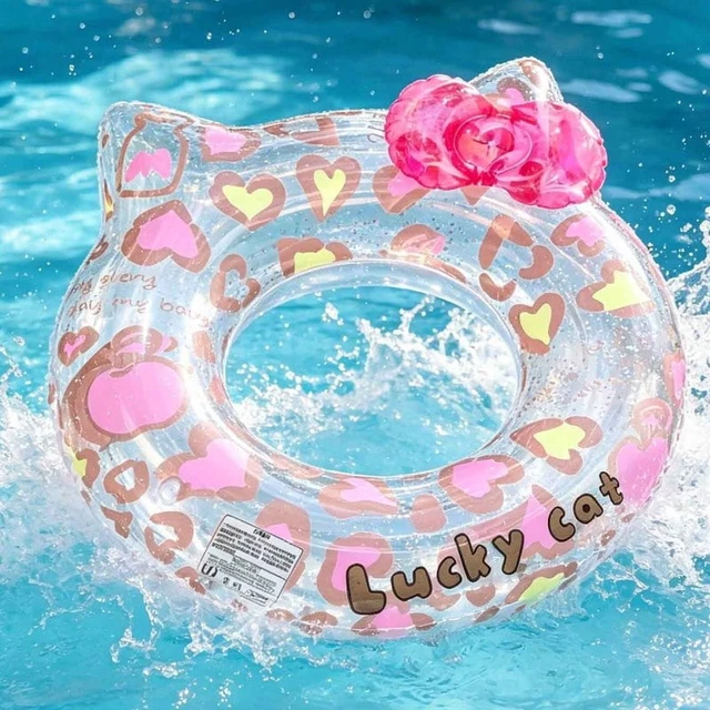 Alt view image 2 of 7 - 1PC Cute Leopard Print Cat-Shaped Swim Ring with Seat & Side Pocket - Summer Water Safety Float