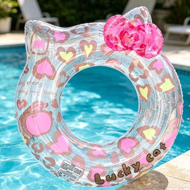 Alt view image 3 of 7 - 1PC Cute Leopard Print Cat-Shaped Swim Ring with Seat & Side Pocket - Summer Water Safety Float