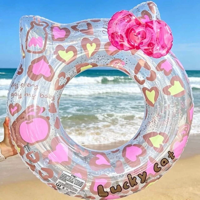 Alt view image 6 of 7 - 1PC Cute Leopard Print Cat-Shaped Swim Ring with Seat & Side Pocket - Summer Water Safety Float