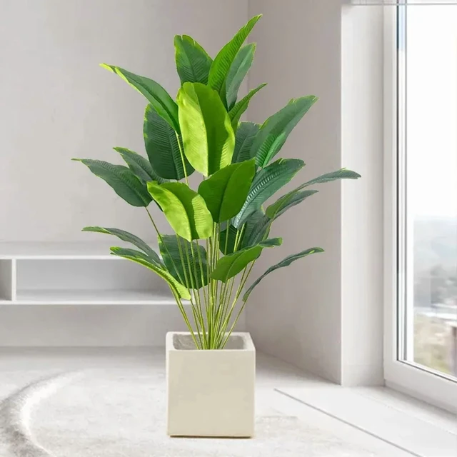 Alt view image 4 of 6 - 1pc Artificial Plants Large Tropical Palm Tree Fake Banana Plants Leaves Real Touch Plastic Monstera For Home Garden Party Decor