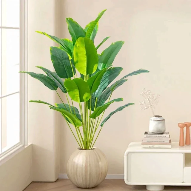 Alt view image 5 of 6 - 1pc Artificial Plants Large Tropical Palm Tree Fake Banana Plants Leaves Real Touch Plastic Monstera For Home Garden Party Decor