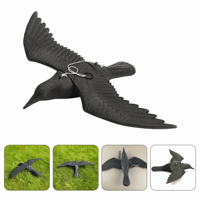 Alt view image 3 of 7 - Reallike 3D Plastic Animals Figures Realistic Plastic Crow Ravens Garden Flag Home Bird Figurine Crow Decoys Attracting Crows