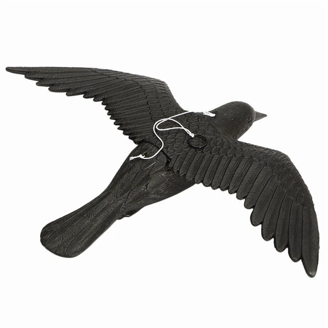 Alt view image 4 of 7 - Reallike 3D Plastic Animals Figures Realistic Plastic Crow Ravens Garden Flag Home Bird Figurine Crow Decoys Attracting Crows