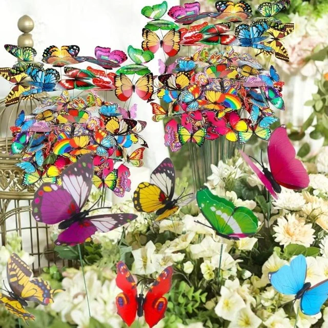 Alt view image 2 of 7 - 5-100 Pcs 3D Butterfly Garden Stakes PVC Waterproof Decorative Colorfuli Garden Stakes for Indoor/Outdoor Yard Decorations