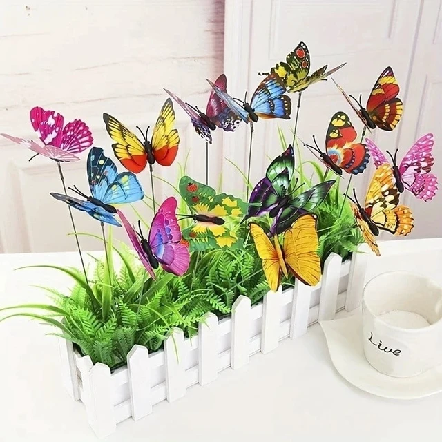 Alt view image 7 of 7 - 5-100 Pcs 3D Butterfly Garden Stakes PVC Waterproof Decorative Colorfuli Garden Stakes for Indoor/Outdoor Yard Decorations