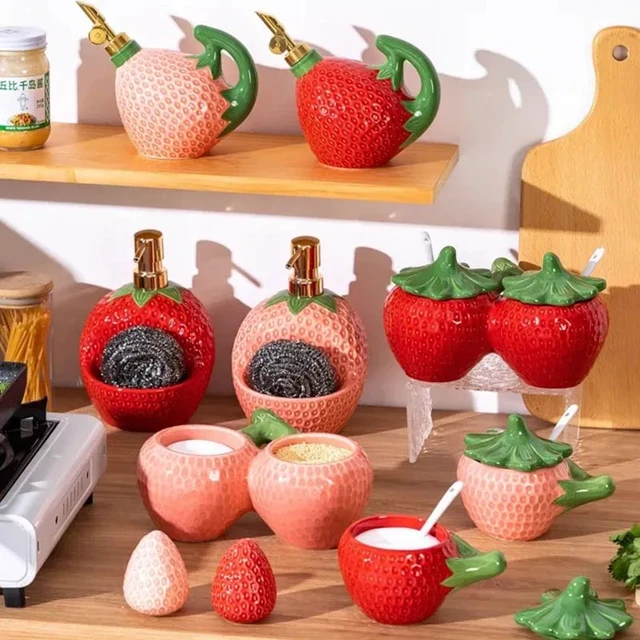 Alt view image 2 of 7 - European Ceramic Strawberry Cruet Oil Pot Creative Fruit Kitchen Seasoning Jar Salt Sugar Chili Jar Soy Sauce Vinegar Bottle New