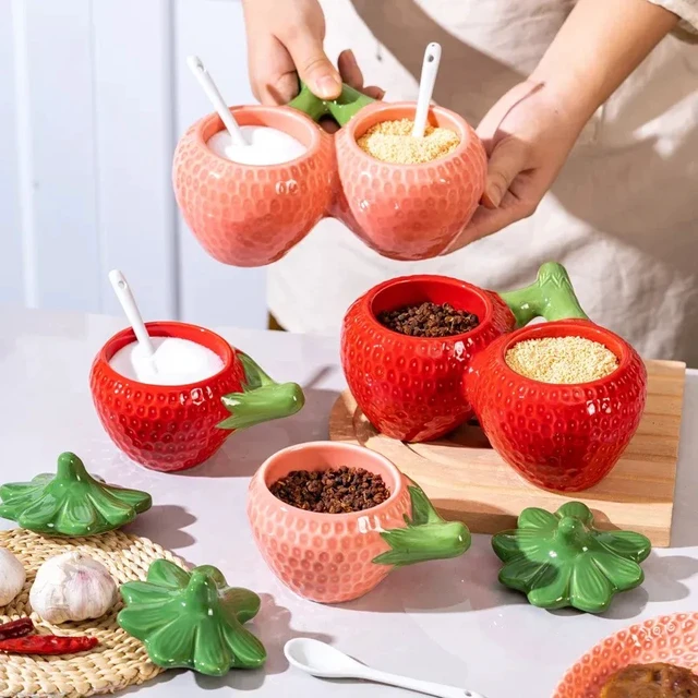 Alt view image 3 of 7 - European Ceramic Strawberry Cruet Oil Pot Creative Fruit Kitchen Seasoning Jar Salt Sugar Chili Jar Soy Sauce Vinegar Bottle New
