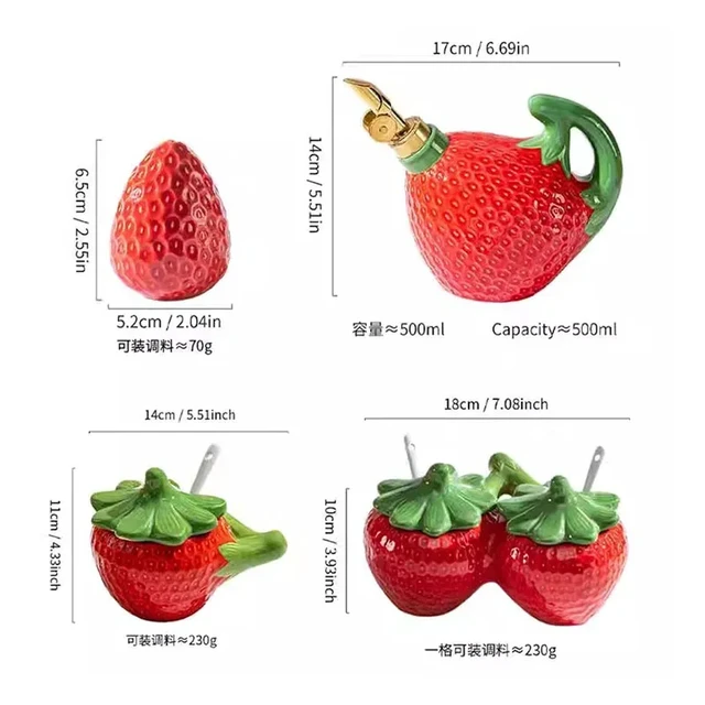 Alt view image 7 of 7 - European Ceramic Strawberry Cruet Oil Pot Creative Fruit Kitchen Seasoning Jar Salt Sugar Chili Jar Soy Sauce Vinegar Bottle New