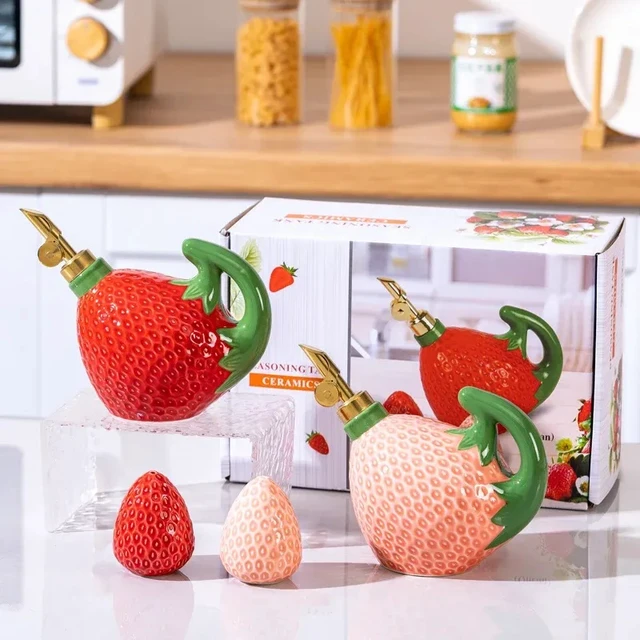 Alt view image 6 of 7 - European Ceramic Strawberry Cruet Oil Pot Creative Fruit Kitchen Seasoning Jar Salt Sugar Chili Jar Soy Sauce Vinegar Bottle New