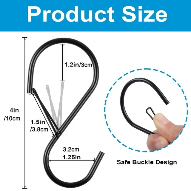 Alt view image 2 of 7 - 2/4/8Pcs 4Inch S Hooks for Hanging with Safety Buckle Heavy Duty S Hooks Large Metal S Hooks for Hanging Plants Jeans Pots Bags