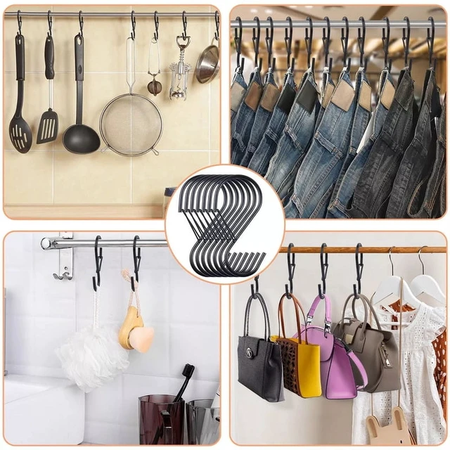 Alt view image 6 of 7 - 2/4/8Pcs 4Inch S Hooks for Hanging with Safety Buckle Heavy Duty S Hooks Large Metal S Hooks for Hanging Plants Jeans Pots Bags