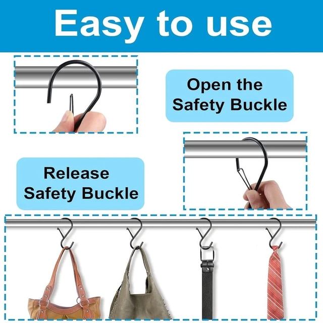 Alt view image 3 of 7 - 2/4/8Pcs 4Inch S Hooks for Hanging with Safety Buckle Heavy Duty S Hooks Large Metal S Hooks for Hanging Plants Jeans Pots Bags