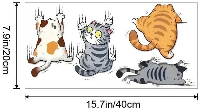 Main image of Cartoon Climbing Cat Lucky Cat Wall Stickers Funny Scratches Toilet Stickers Bathroom Living Room Decals Waterproof Home Decor