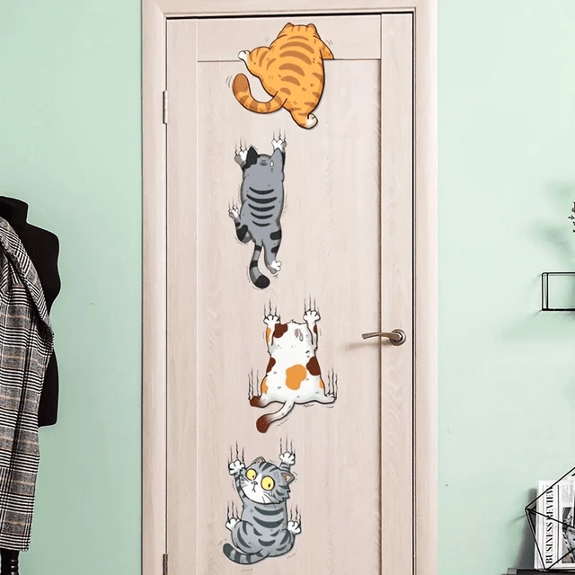 Alt view image 2 of 7 - Cartoon Climbing Cat Lucky Cat Wall Stickers Funny Scratches Toilet Stickers Bathroom Living Room Decals Waterproof Home Decor