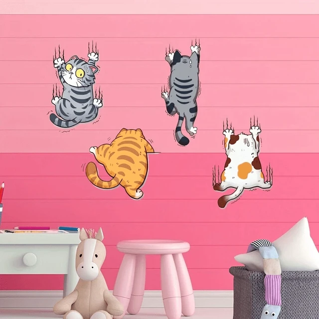 Alt view image 5 of 7 - Cartoon Climbing Cat Lucky Cat Wall Stickers Funny Scratches Toilet Stickers Bathroom Living Room Decals Waterproof Home Decor