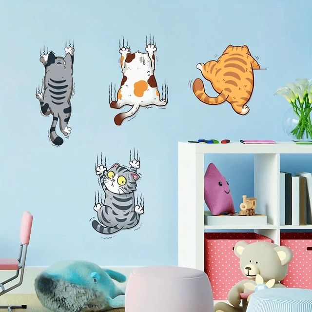 Alt view image 4 of 7 - Cartoon Climbing Cat Lucky Cat Wall Stickers Funny Scratches Toilet Stickers Bathroom Living Room Decals Waterproof Home Decor