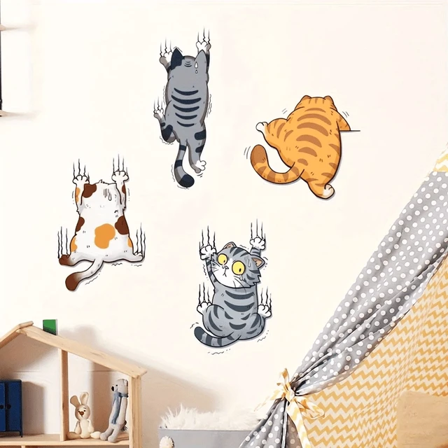 Alt view image 3 of 7 - Cartoon Climbing Cat Lucky Cat Wall Stickers Funny Scratches Toilet Stickers Bathroom Living Room Decals Waterproof Home Decor