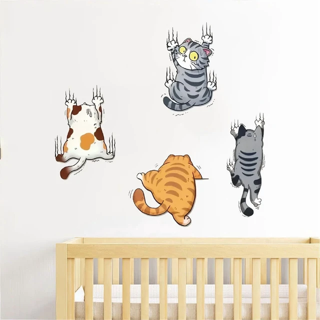 Alt view image 6 of 7 - Cartoon Climbing Cat Lucky Cat Wall Stickers Funny Scratches Toilet Stickers Bathroom Living Room Decals Waterproof Home Decor
