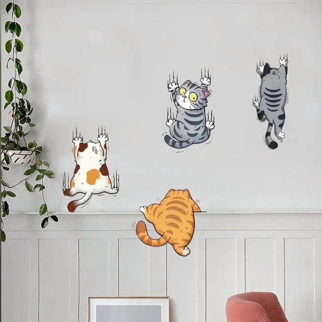 Alt view image 7 of 7 - Cartoon Climbing Cat Lucky Cat Wall Stickers Funny Scratches Toilet Stickers Bathroom Living Room Decals Waterproof Home Decor