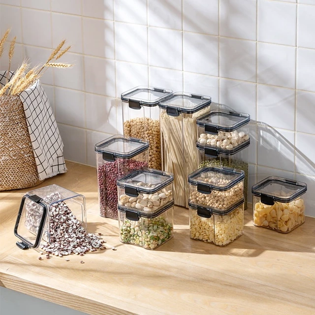 Alt view image 5 of 6 - 460-1800ml Sets Kitchen Stackable Sealed Jar Plastic Food Storage Box Multigrain Tank Bottle Dried Fruit Tea Storage Containers