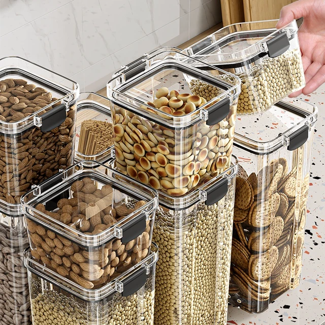 Alt view image 4 of 6 - 460-1800ml Sets Kitchen Stackable Sealed Jar Plastic Food Storage Box Multigrain Tank Bottle Dried Fruit Tea Storage Containers