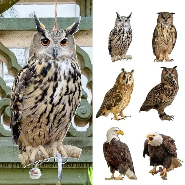 Alt view image 2 of 7 - Hanging Bird Repellent Owl Bell Pendant Pastoral Orchard Bird Scare Pendant Outdoor Courtyard Decoration Wind Chime