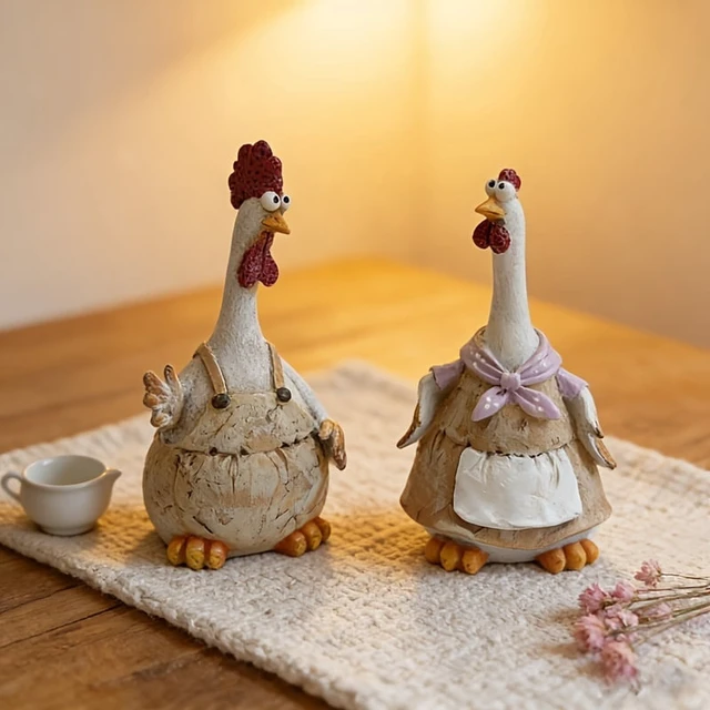 Alt view image 2 of 7 - Rural style cute rooster and hen statues cartoon animal shapes fun garden decorations resin rural courtyard decorations study